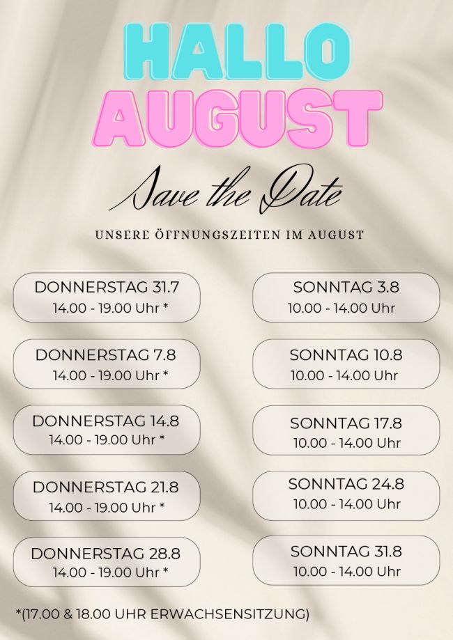 Öffnungszeiten Kinderluft August